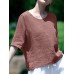 Solid Half Sleeve Crew Neck Casual Women Blouse