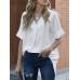 Solid Lapel Half Sleeve Casual Blouse