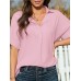 Solid Lapel Half Sleeve Casual Blouse