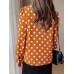 Polka Dot Contrast Color Lapel Button Long Sleeve Casual Shirt