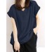 Solid Ruched Short Sleeve V Neck Casual Blouse