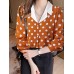 Polka Dot Contrast Color Lapel Button Long Sleeve Casual Shirt